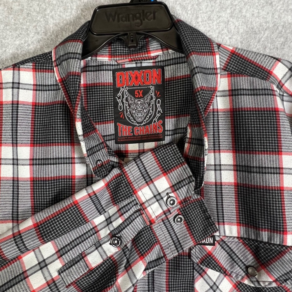 Dixxon Flannel Co The Chains Shirt Mens 5X Black Red Plaid D-Lite Pearl‎ Snap